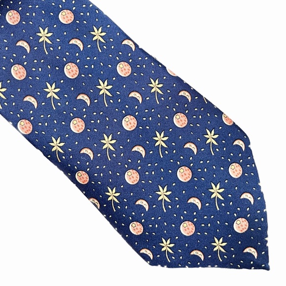 Hermes Other - ***SOLD*** HERMES - EUC - Blue Silk Tie with Leaves and Moon Motif.